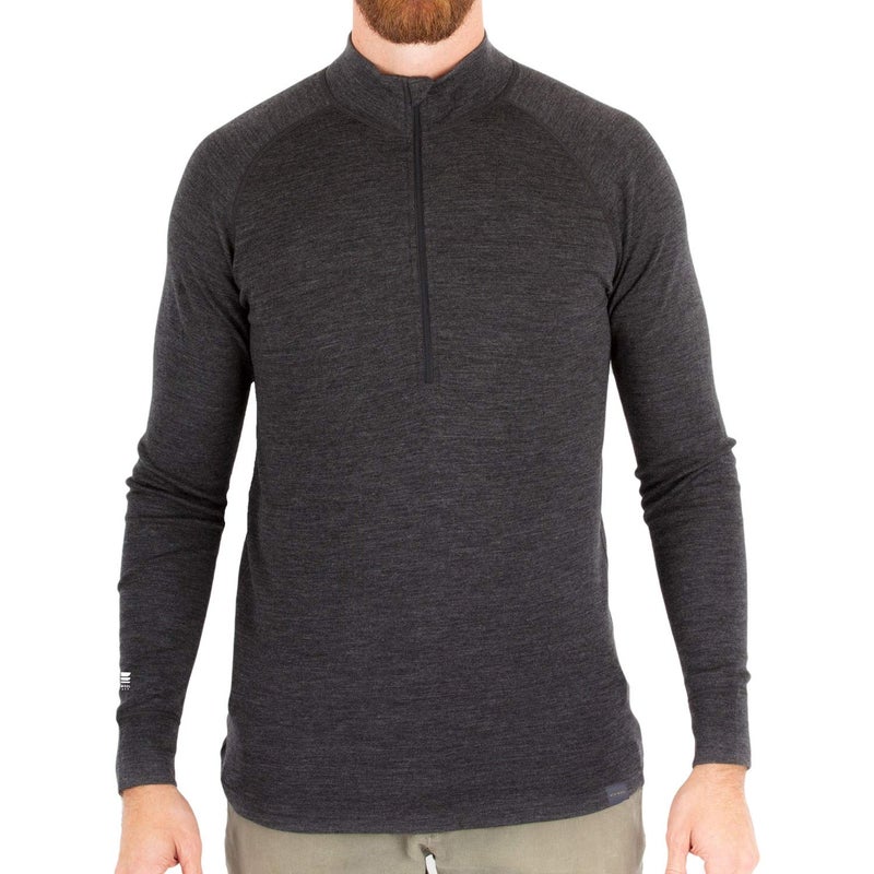 MERIWOOL Mens Base Layer 100% Merino Wool Midweight 250g Half Zip Sweater for Men Charcoal Gray - Image 1